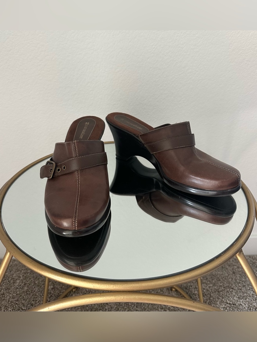 Vintage Y2K Naturalizer Brown Leather Mule Wedges